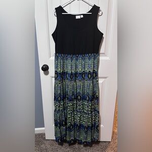 Women with Control Black and Green Sleeveless Maxi Sundress